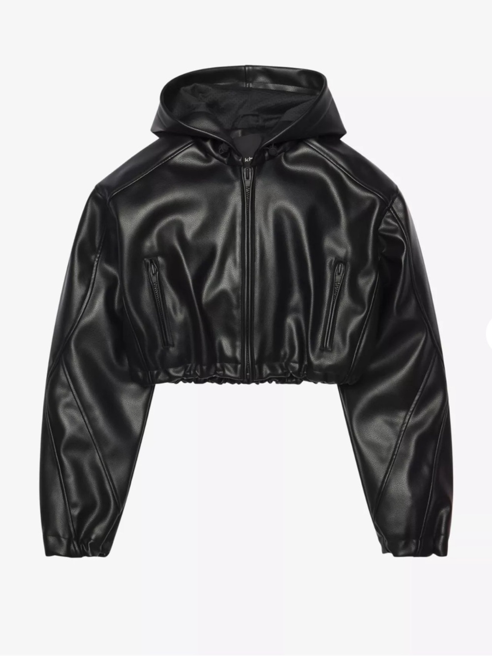 Khy Cropped Black Faux-Leather Hooded Jacket - Picture 2 of 5